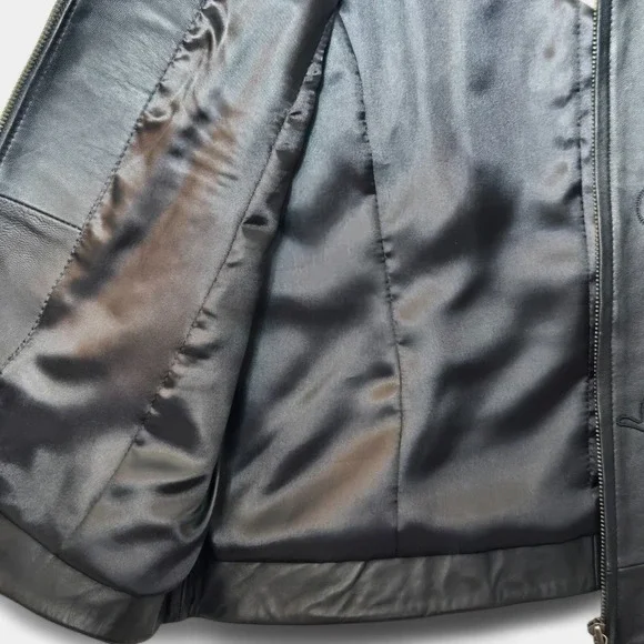 Coldwater Creek Leather Floral Embroidered Zip Up Vest Black M Western Biker NWT - Picture 7 of 7